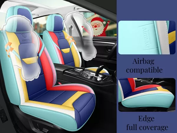 front PU leather seat cover with contrast stitching and logo